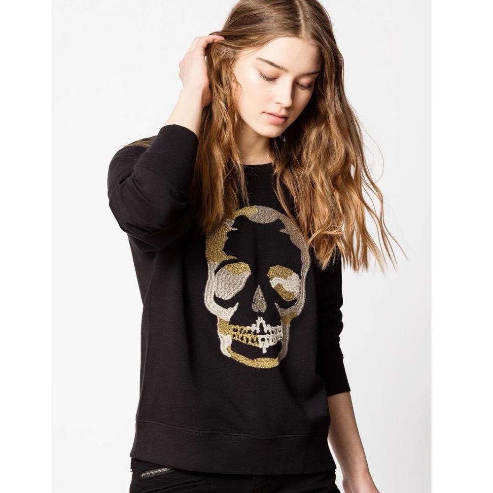 Zadig & Voltaire Upper Skull Gold Sweatshirt in Noir –– NWT